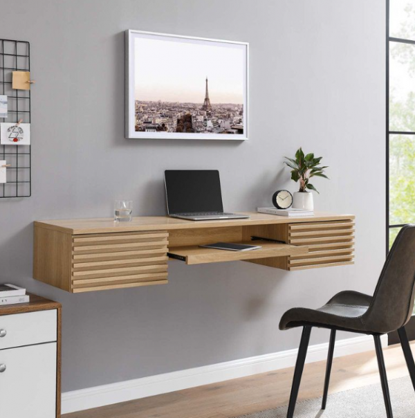 Meja kerja dengan desain floating yang memberikan kesan modern